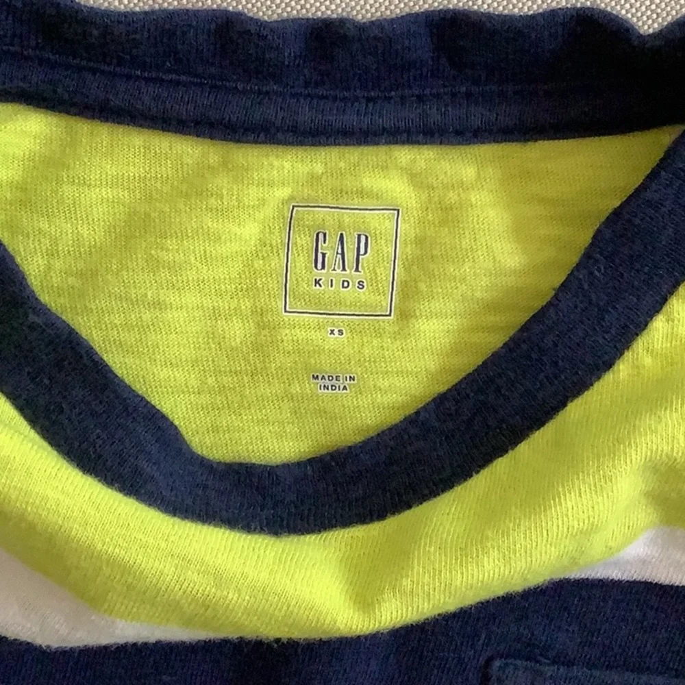 Gap Kids: TOP Long Sleeve TEE XS Stripe T-Shirt - Yellow/Navy/White